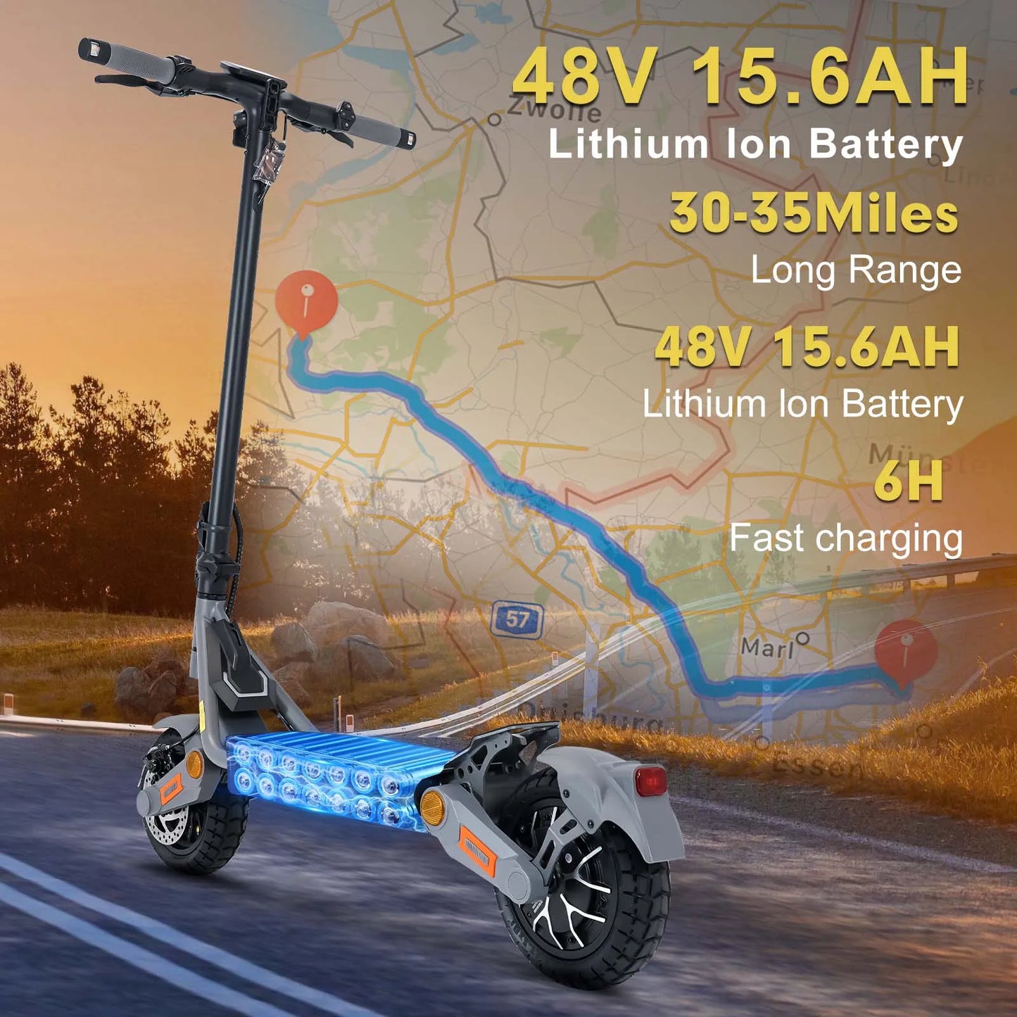 BIkydom Electric Scooter 1200W Motor 48V Battery 35mph