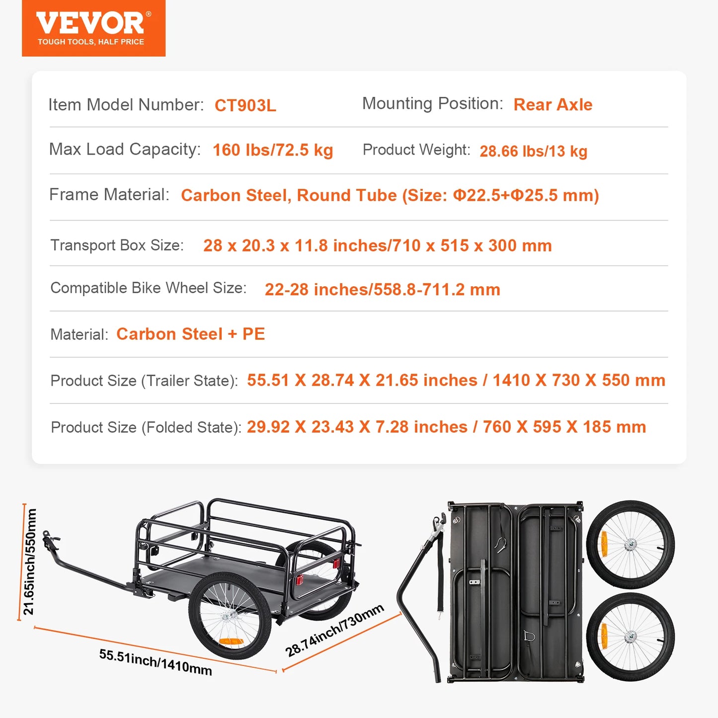 SucceBuy 160 Lbs Bike Cargo Trailer Foldable With Reflectors