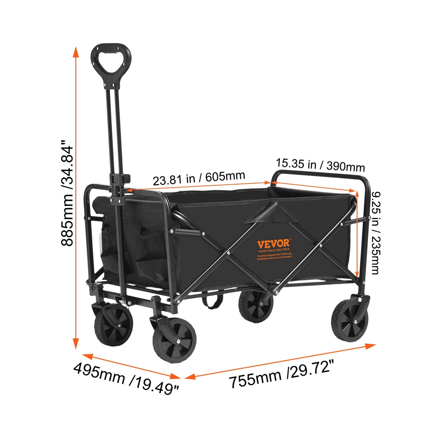 SucceBuy Collapsible Folding Wagon With All Terrain Wheels Drink Holders