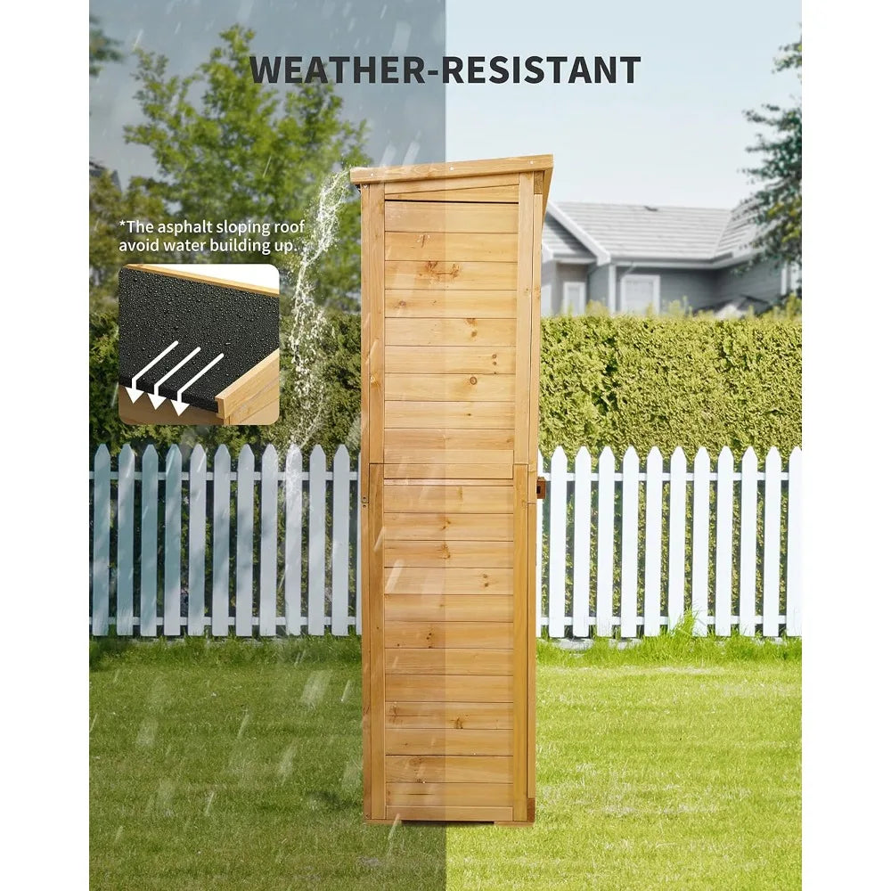 Outdoor Storage Cabinet With 3 Shelves Waterproof Roof Double Locking Doors