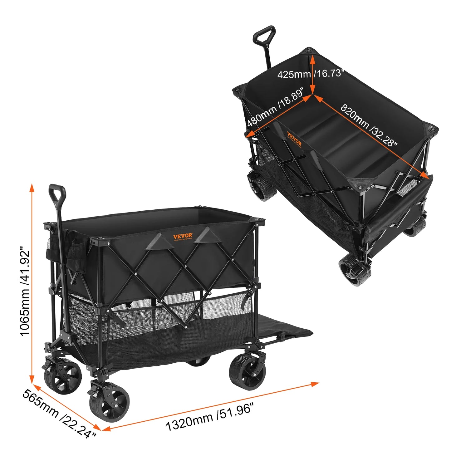 SucceBuy Collapsible Folding Wagon With All Terrain Wheels Drink Holders