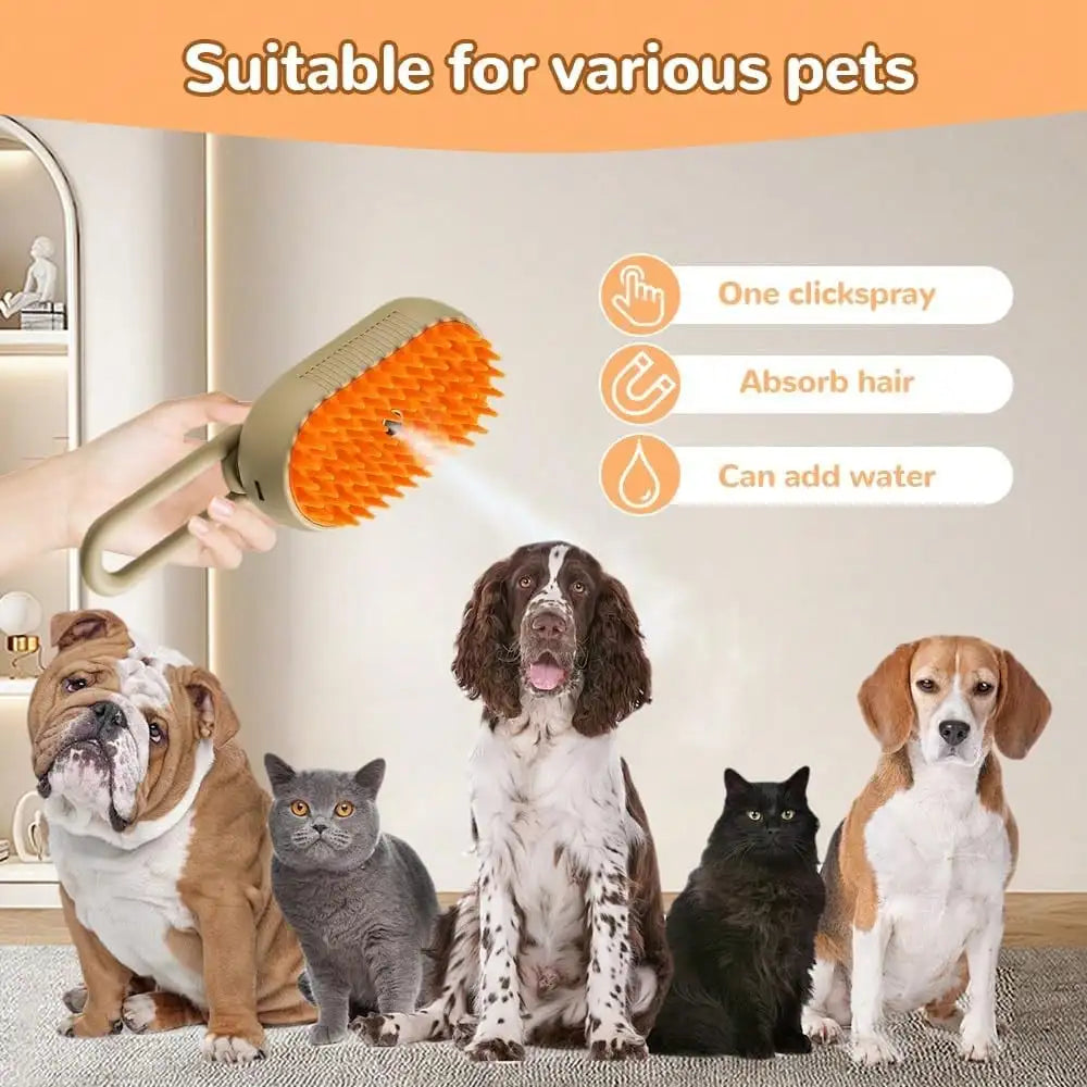 Steam Brush For Cats And Dogs 4 In 1 Self Cleaning Grooming