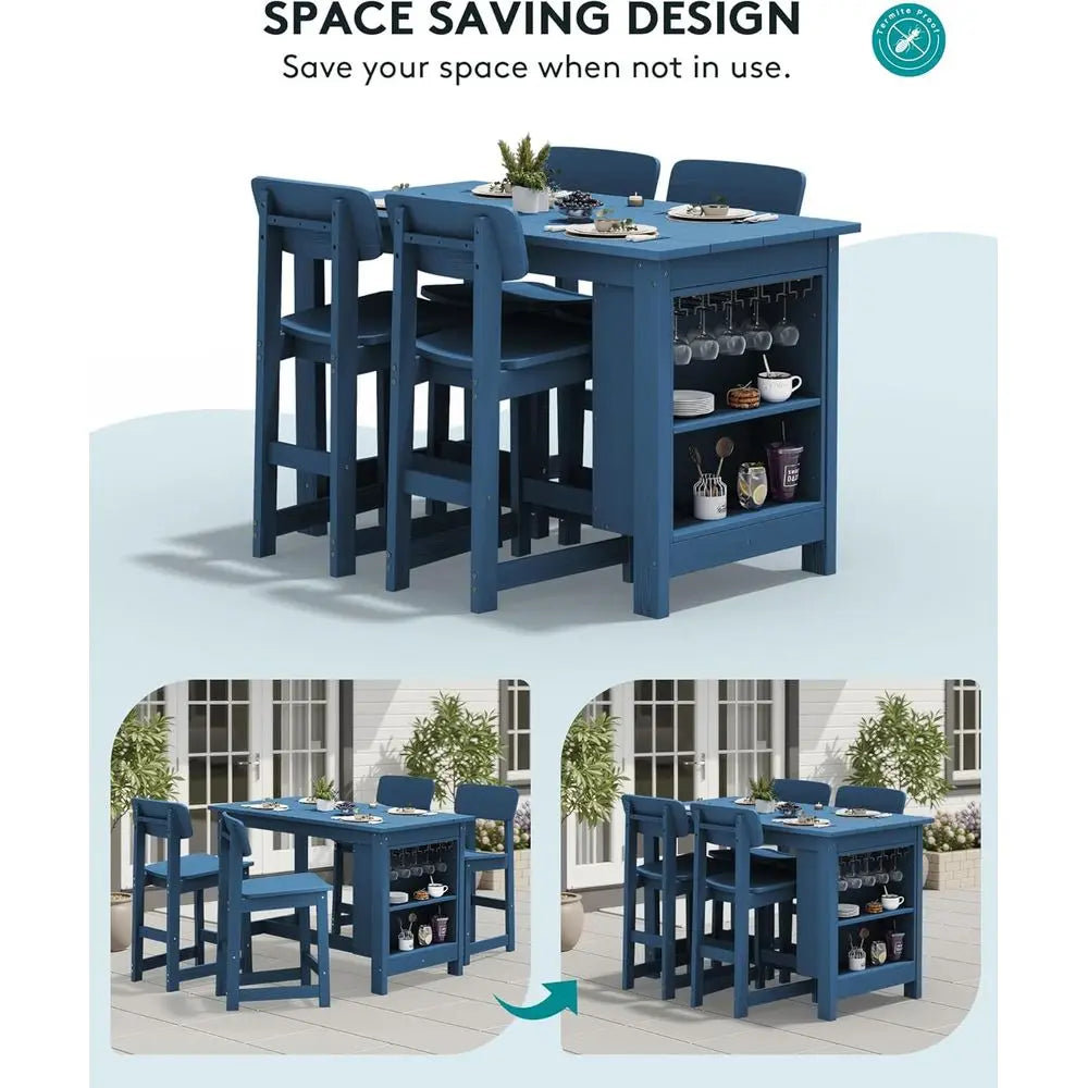 Weather-Resistant HDPE Outdoor Dining Table With Storage And Wine Rack