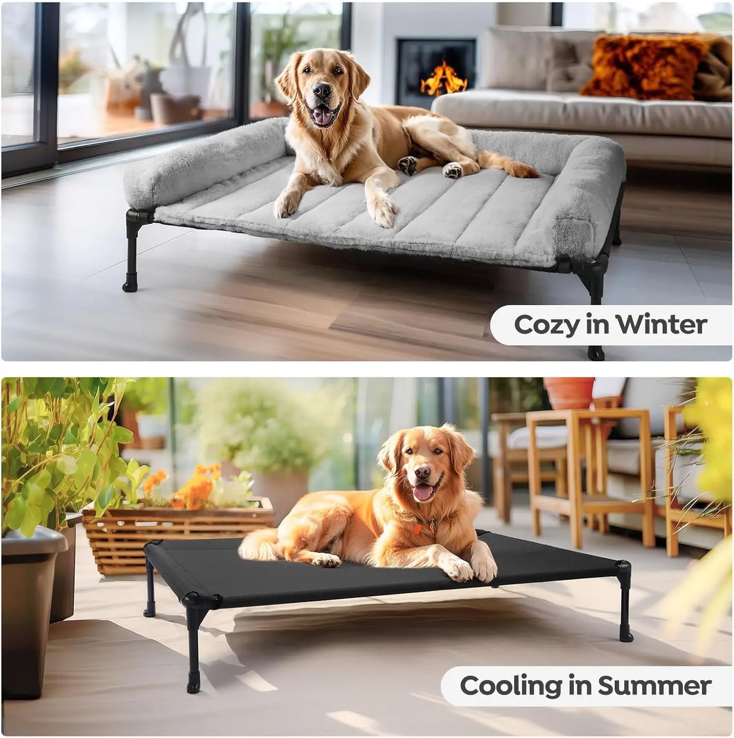 Elevated Orthopedic Dog Bed With Fluffy Bolster And Washable Mat