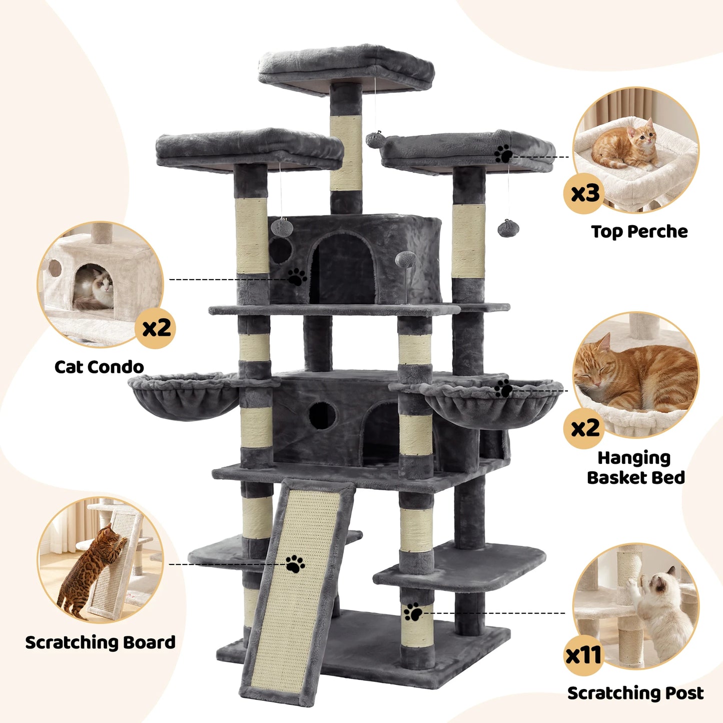 FOOWIN Cat Tree Tower Indoor Activity Center Condos Perches