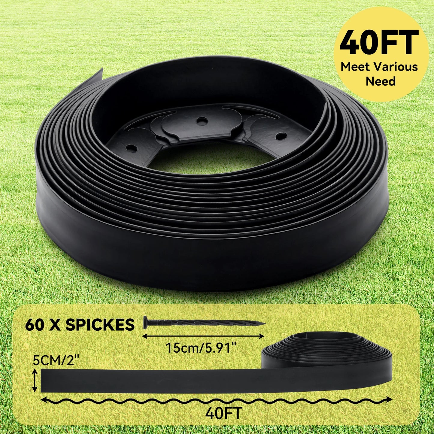 Plastic Lawn Edging Border Kit With 60 Anchoring Spikes