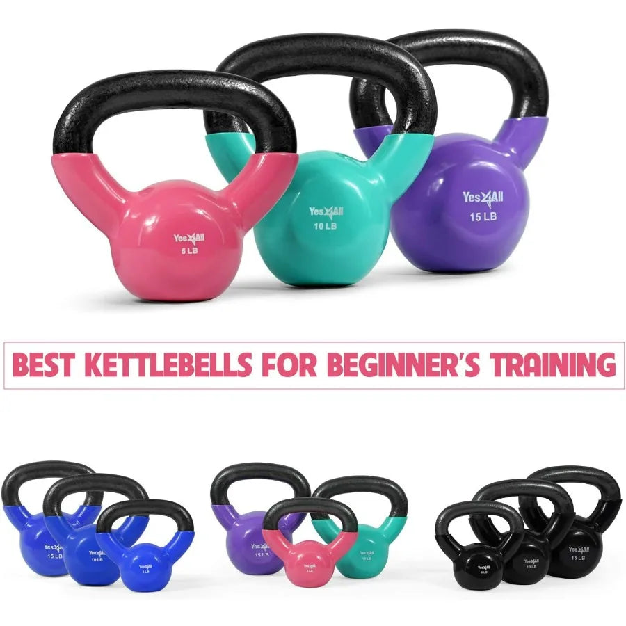 LISM Vinyl Coated Kettlebell Cast Iron Set With Flat Bottom For Body Workout