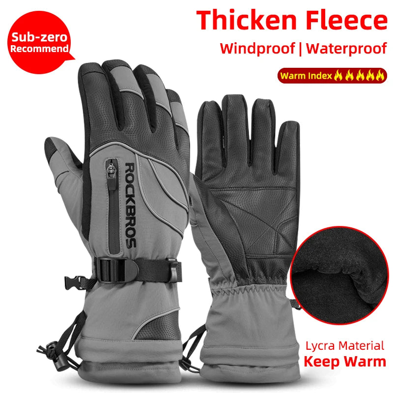 ROCKBROS Winter Waterproof Thermal Fleece Gloves For Ski Snowboarding