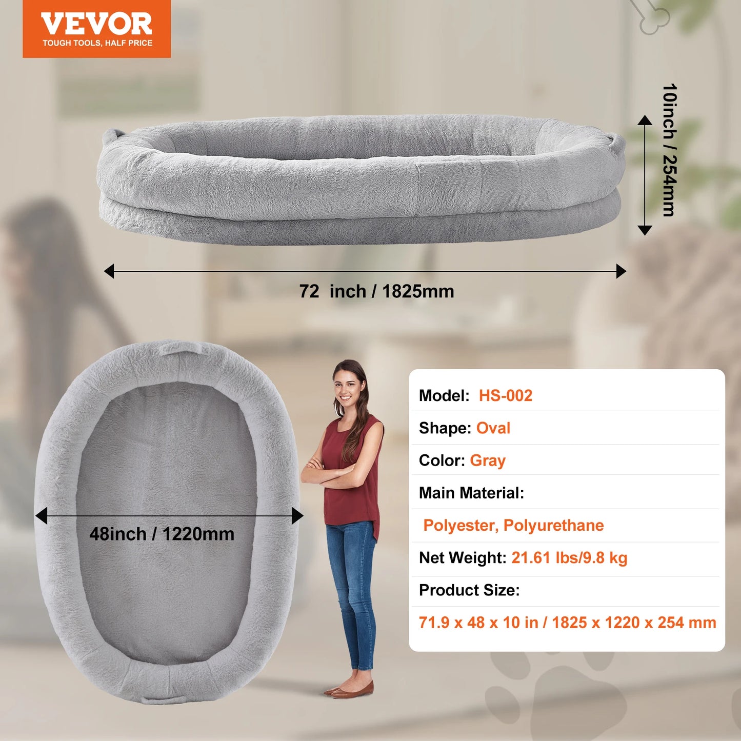 SucceBuy Human Dog Bed With Orthopedic Egg Foam And Washable Faux Fur Cover