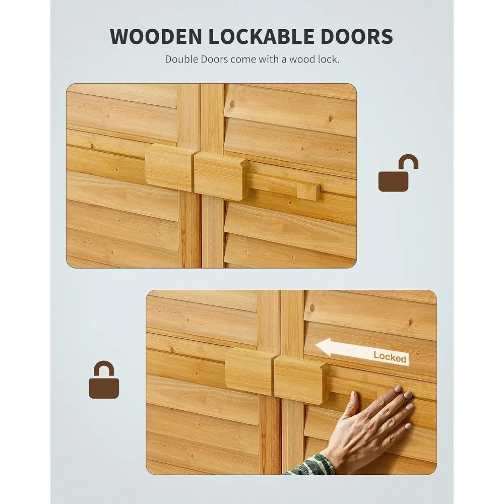 Outdoor Storage Cabinet With 3 Shelves Waterproof Roof Double Locking Doors
