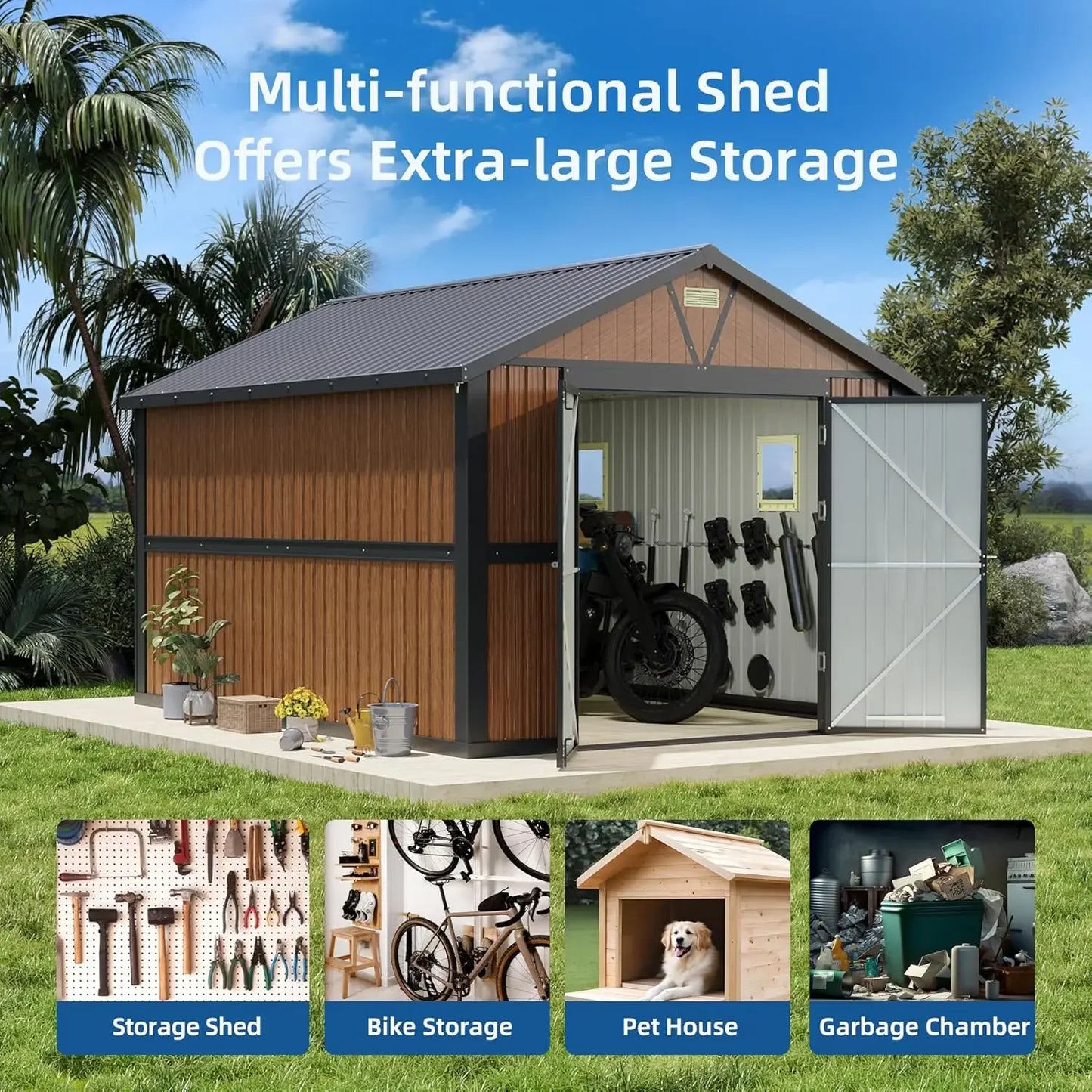 Metal Storage Shed With Lockable Doors And Window