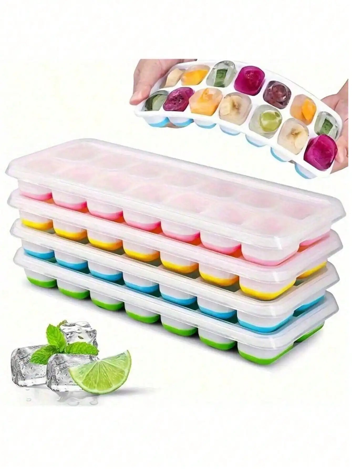 Multicolor Silicone Ice Cube Trays 14Cavity With Removable Lids