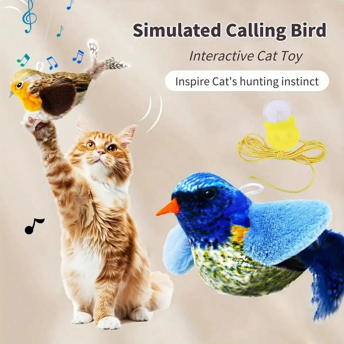 Interactive Cat Toy With Realistic Bird Sounds No Battery Required