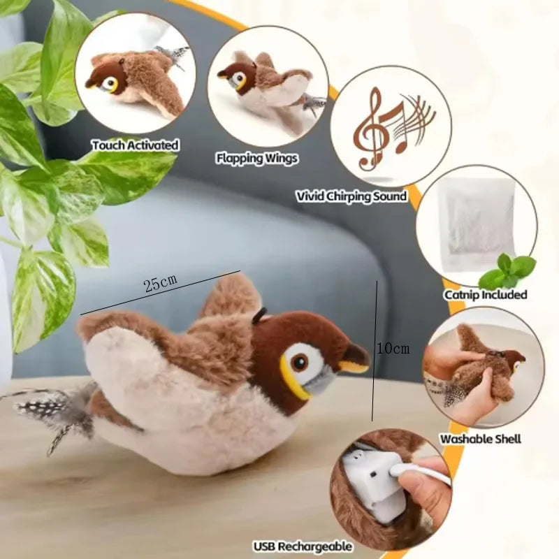 Hot Simulated Bird Cat Toy Interactive Plush Rechargeable Chirping Bird