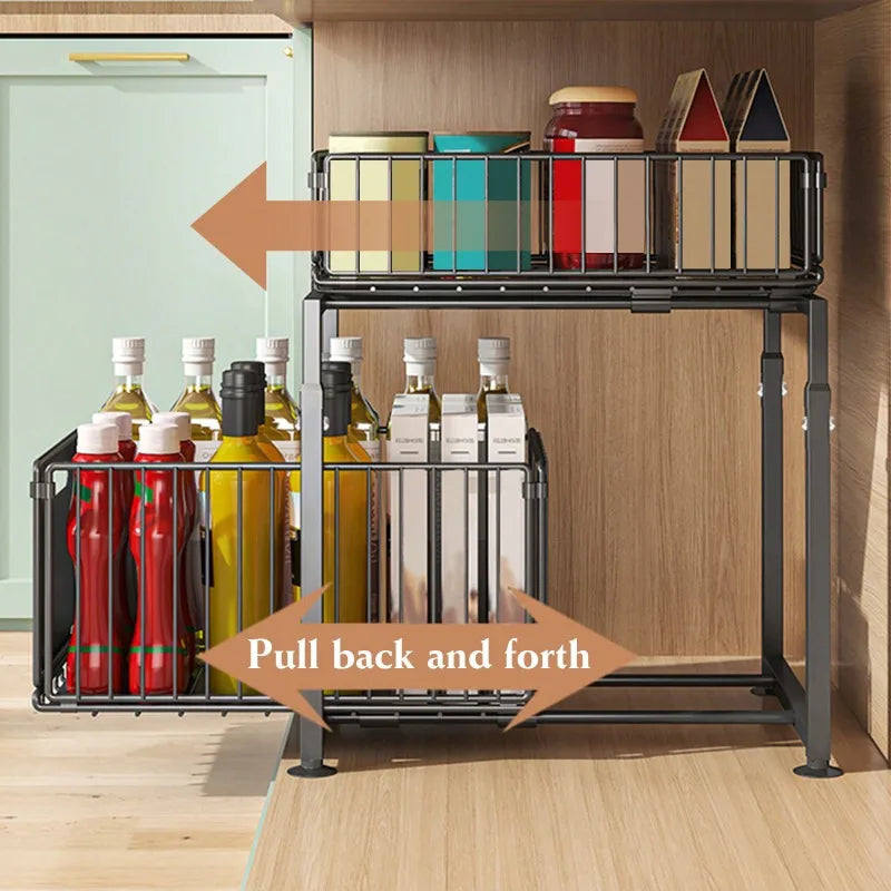 AEHOME Pull Out Under Sink Storage Rack 2 Tier Organizer