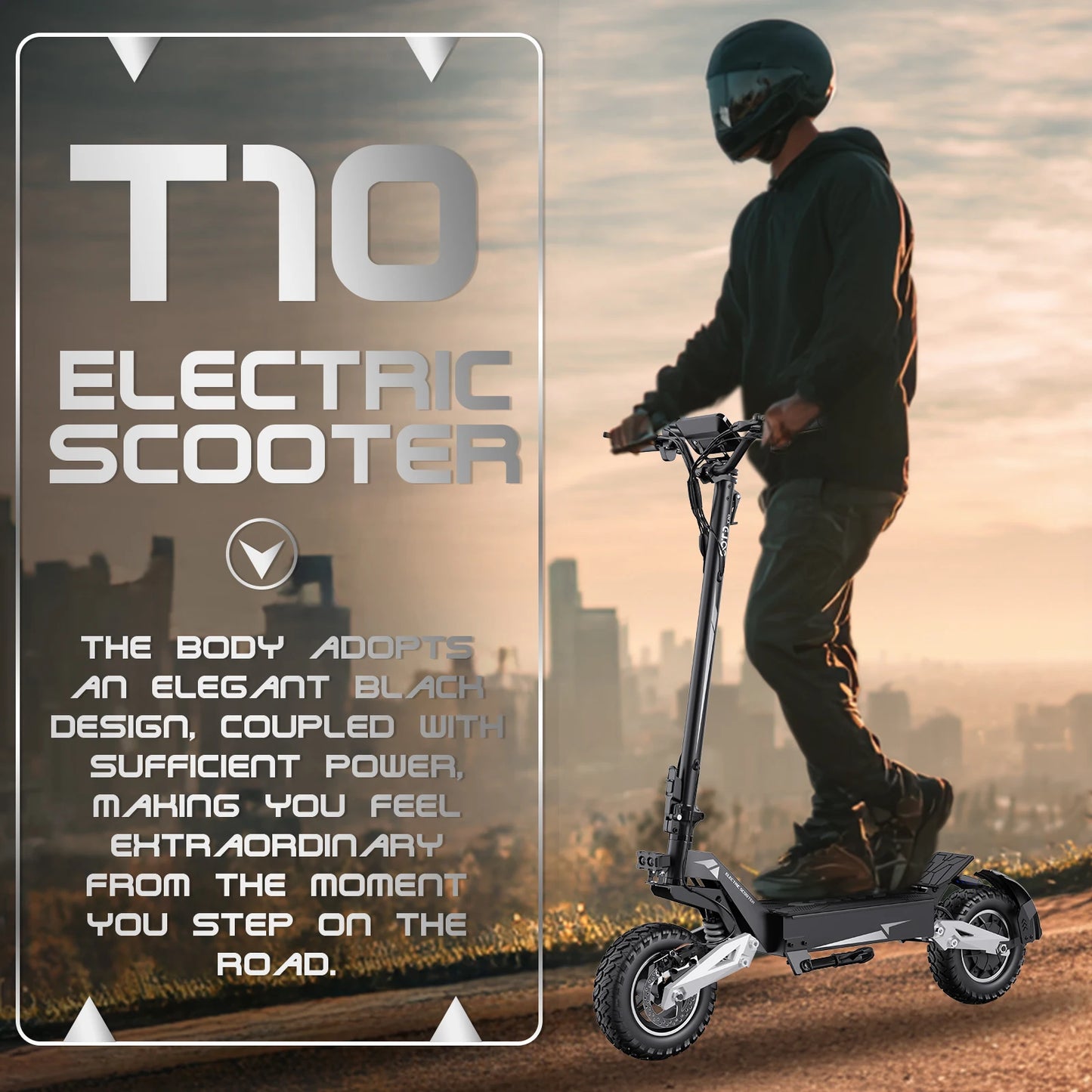 T10 900W Electric Scooter 48V Battery 28-37 Miles Range Off Road Tires Foldable
