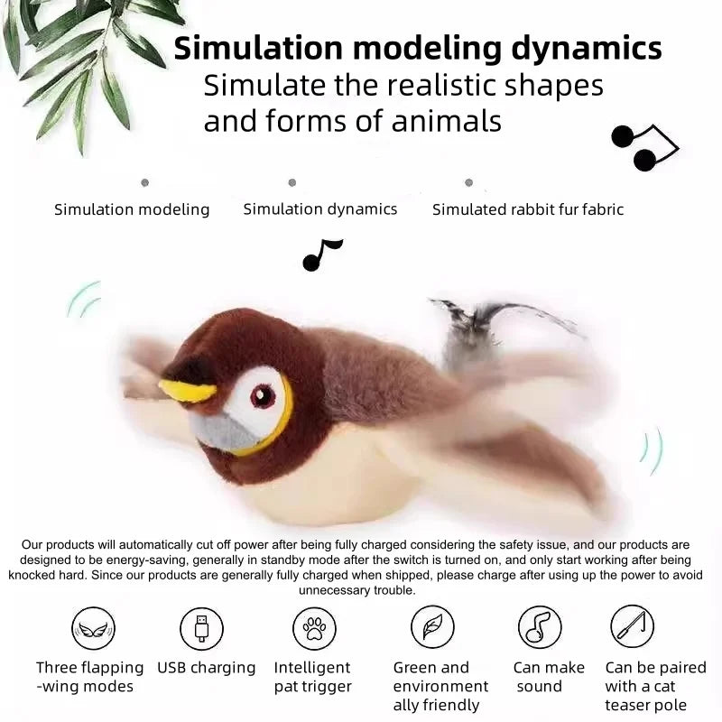Hot Simulated Bird Cat Toy Interactive Plush Rechargeable Chirping Bird