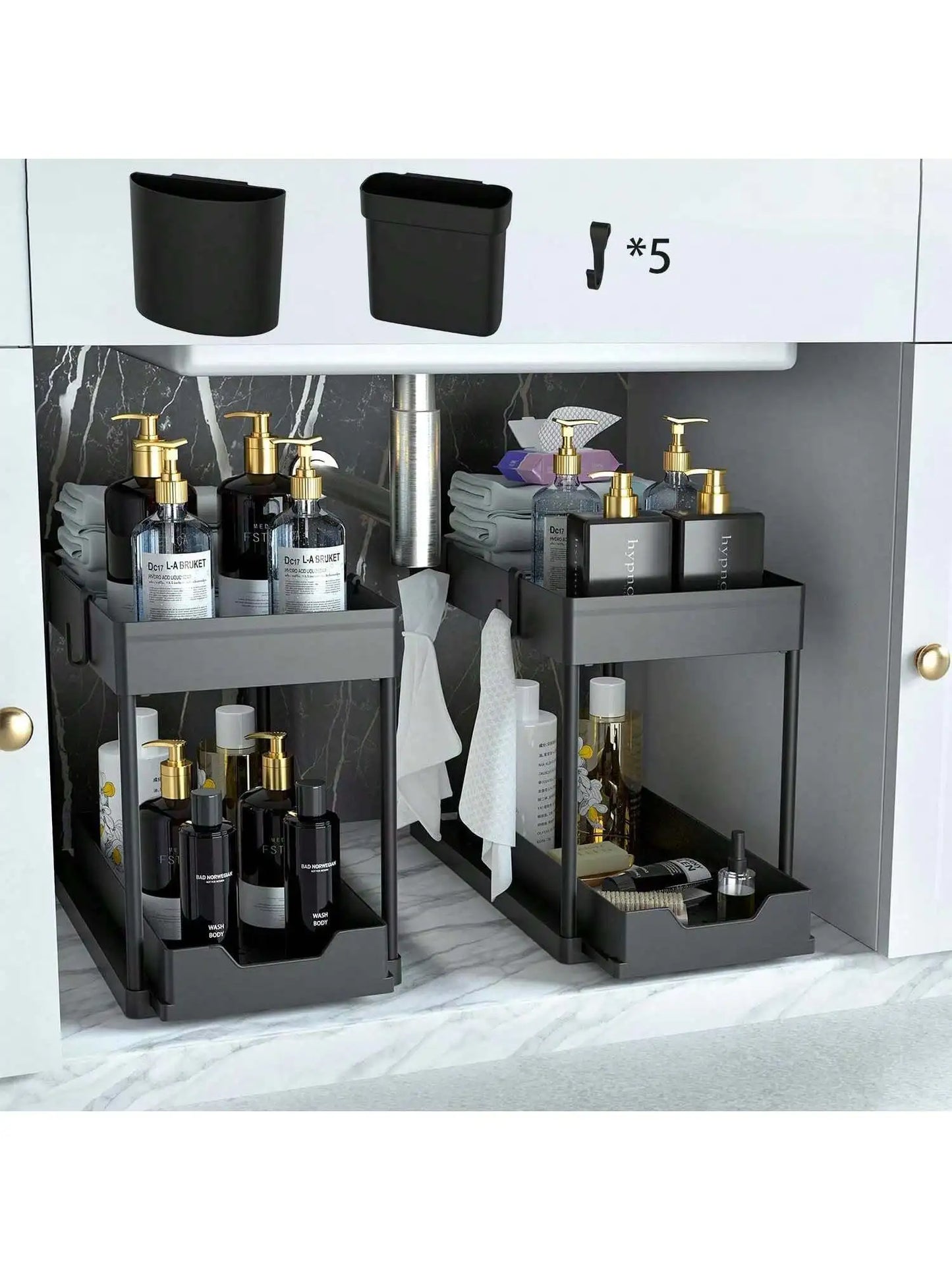 Under Sink Organizer Shelf Set With Pull Out Drawer For Kitchen Bathroom