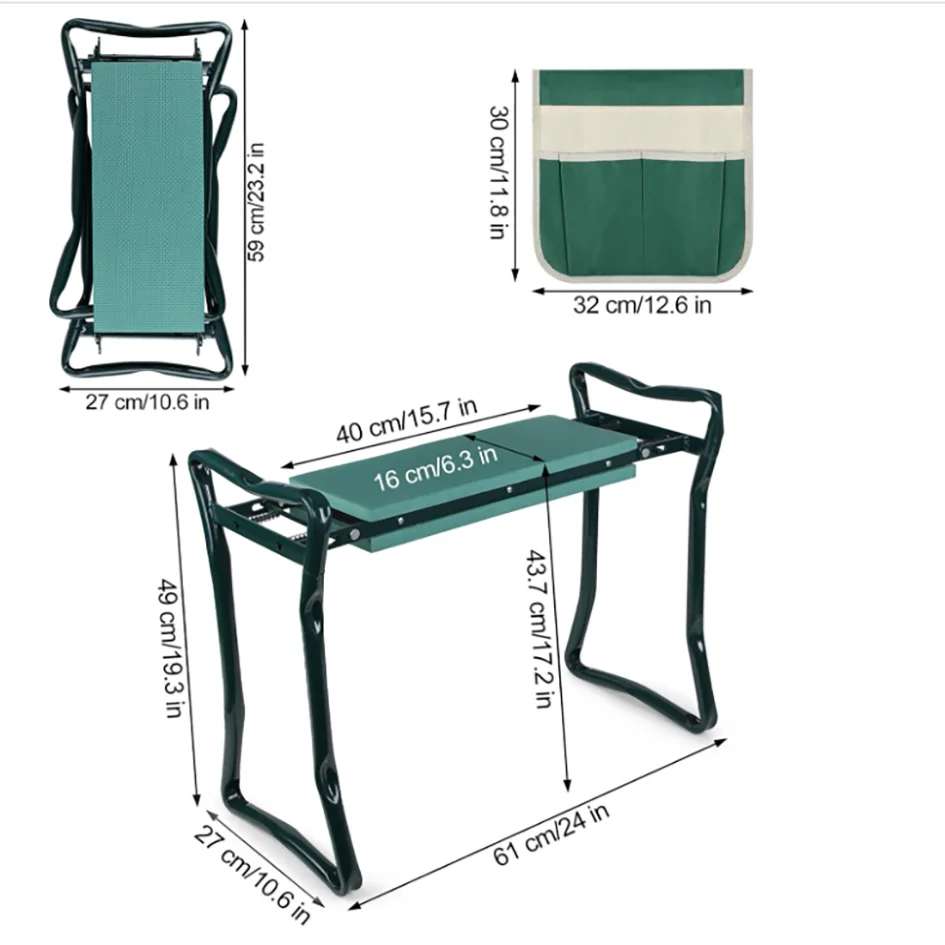 Garden Kneeler And Seat Folding Bench Portable With EVA Pad