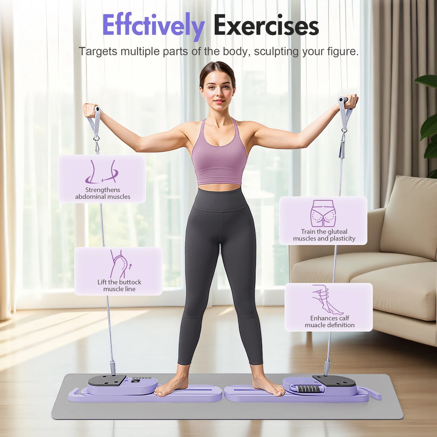Abdominal Pilates Board With Detachable Resistance Bands LCD Display