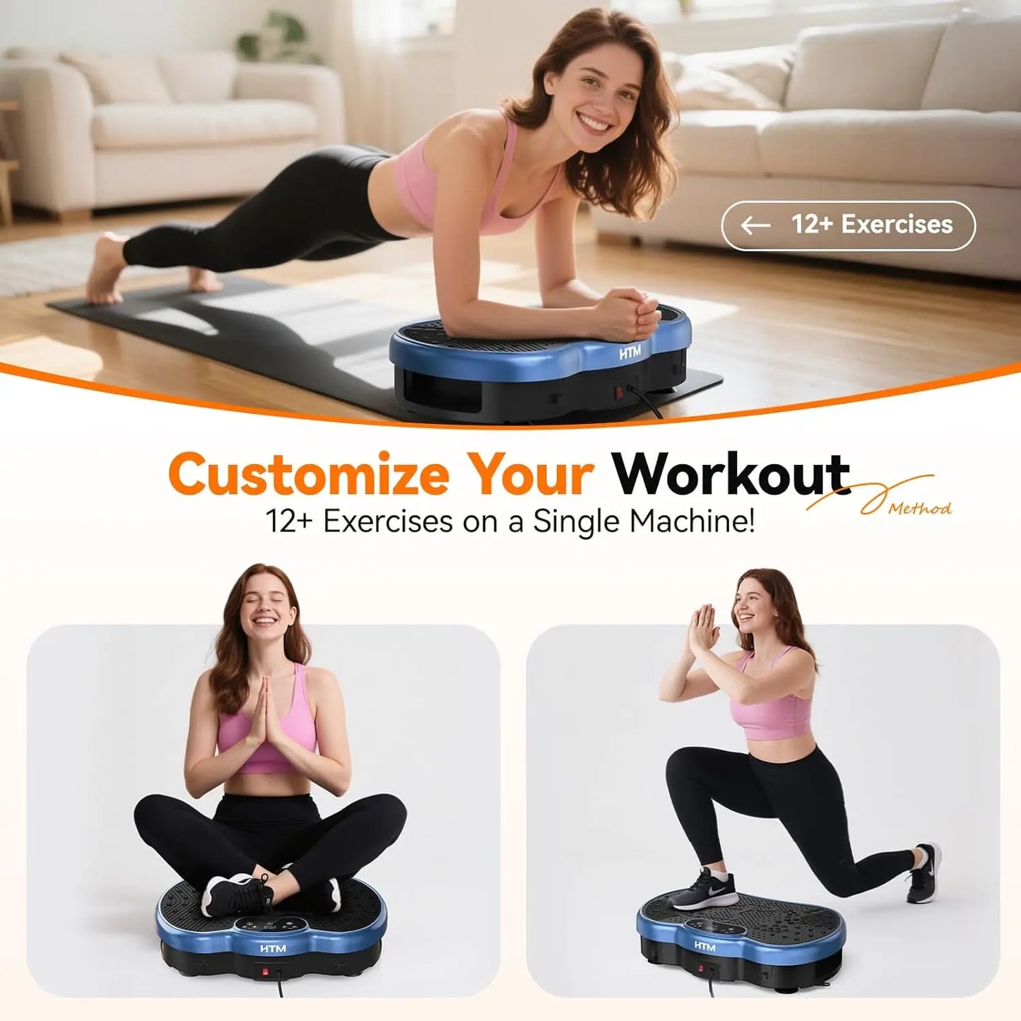 HTMM Fitness Vibration Plate Whole Body Exercise Machine Calorie Tracking