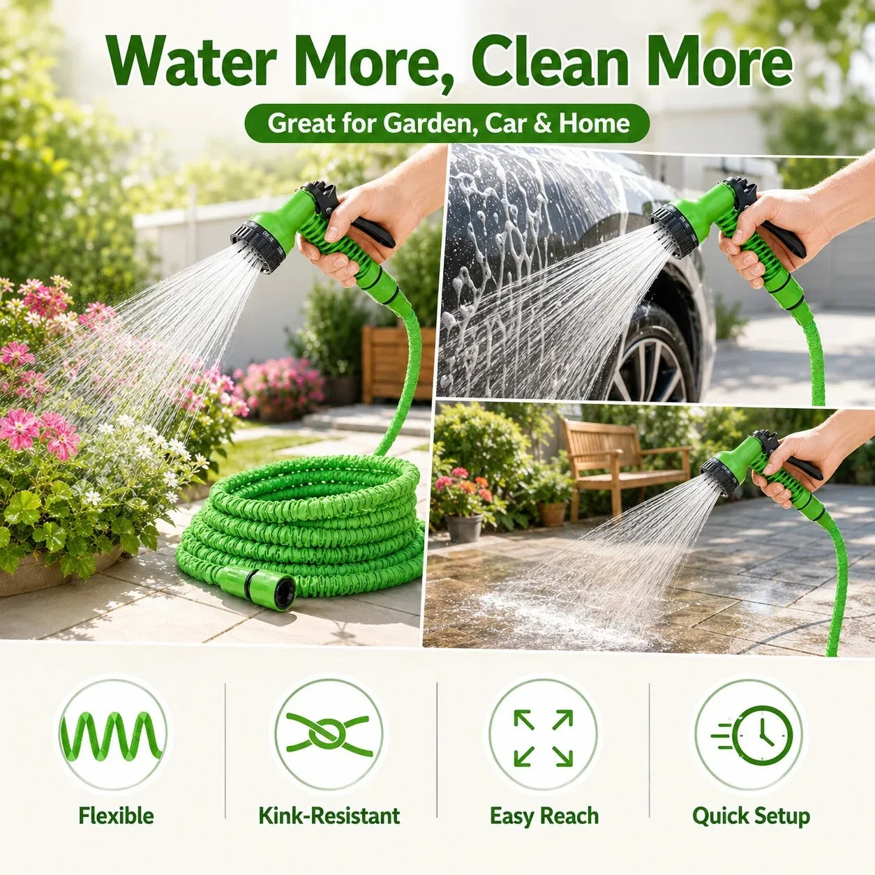 High Pressure Retractable Expandable Garden Hose With Spray Nozzle