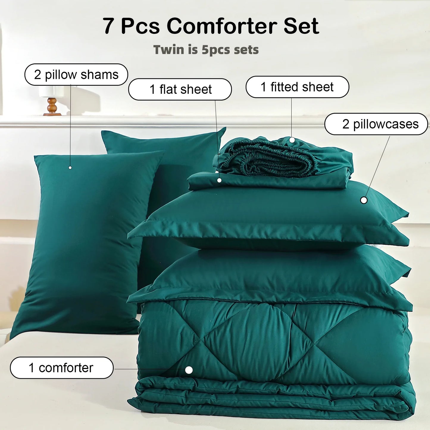 EasYum 7 Piece Bedding Set Comforter Sheets Pillowcases