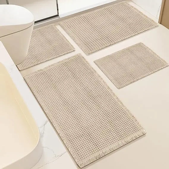 Waffle Non Slip Bath Mat Set Four Piece Extra Soft