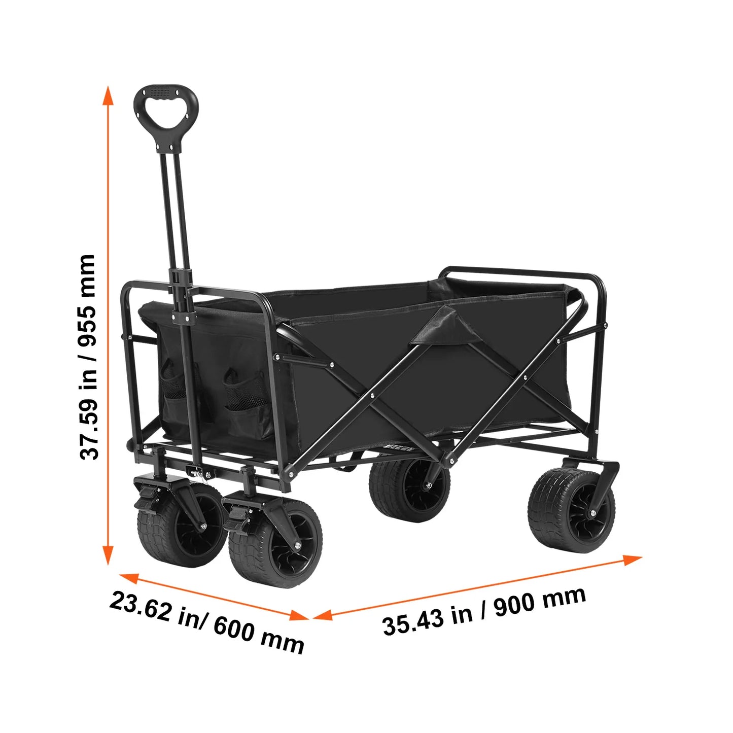 SucceBuy Collapsible Folding Wagon With All Terrain Wheels Drink Holders