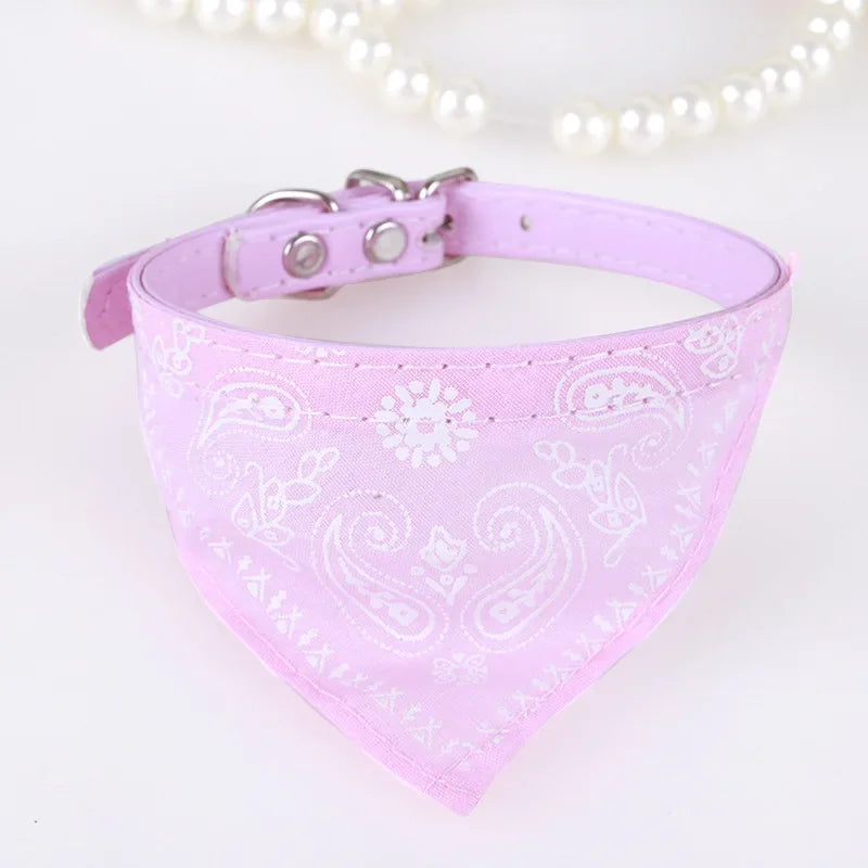 Leather Printed Adjustable Dog Bandana Collar for Chihuahua Puppy