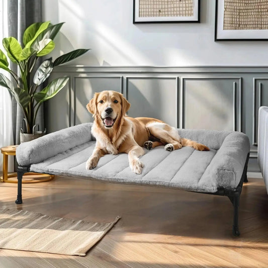 Elevated Orthopedic Dog Bed With Fluffy Bolster And Washable Mat