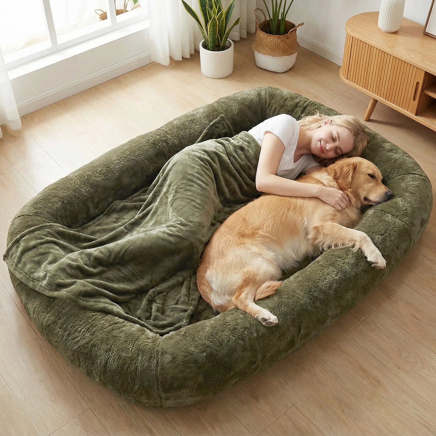 NONECN Human Sized Dog Bed With Washable Faux Fur Comfort