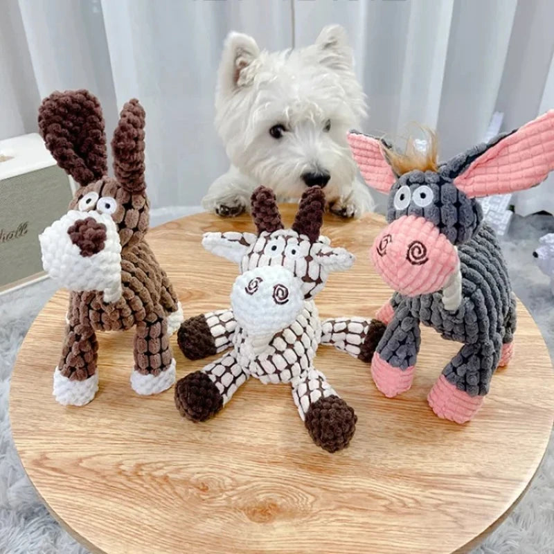 Plush Squeaky Puppy Chew Toys Interactive Teething Donkey Design