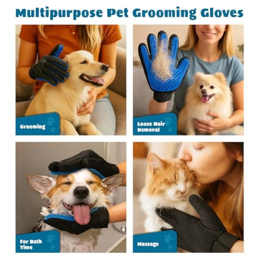 Pet Grooming Gloves 2 In 1 Deshedding Massage Mitt For Dogs And Cats