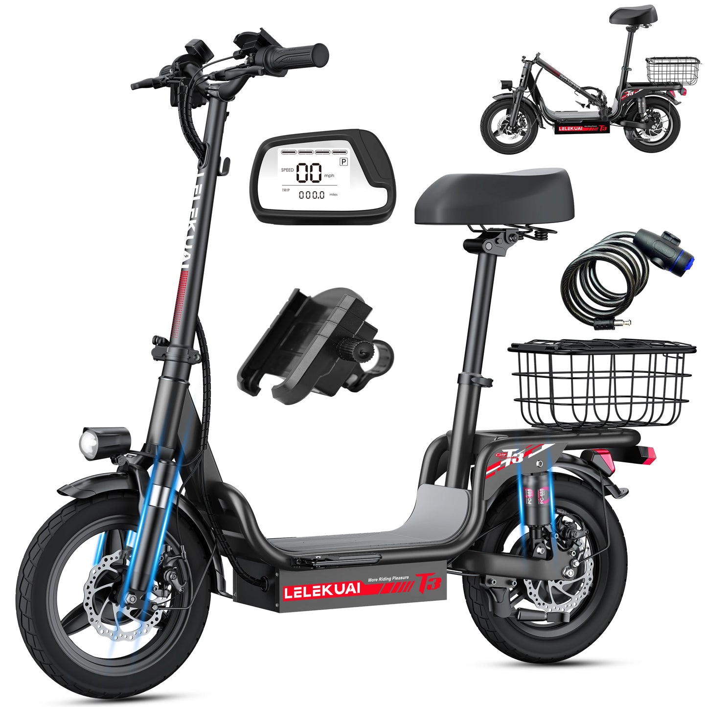 LELEKUAI Adult Electric Bike 500W 48V Foldable With Basket