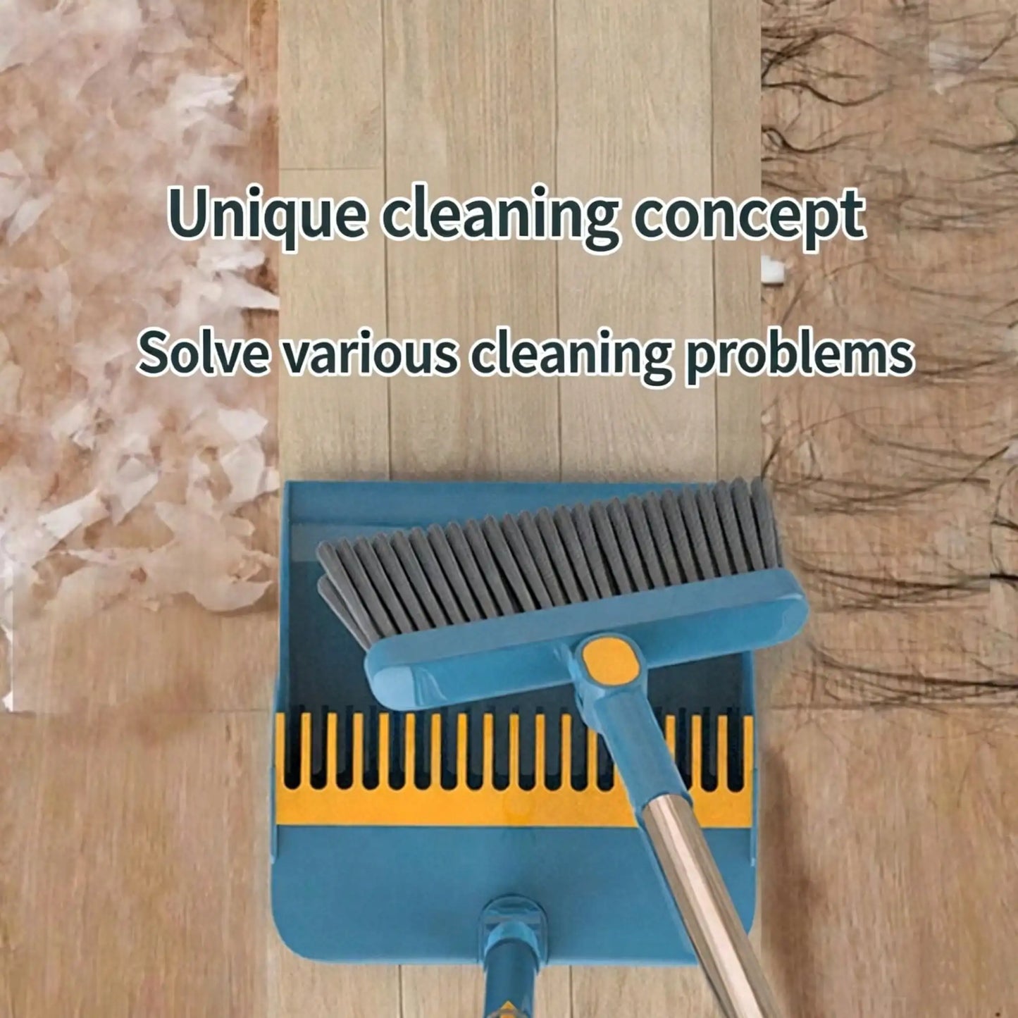 Broom and Dustpan Two Piece Rotatable Head with Extendable Handle