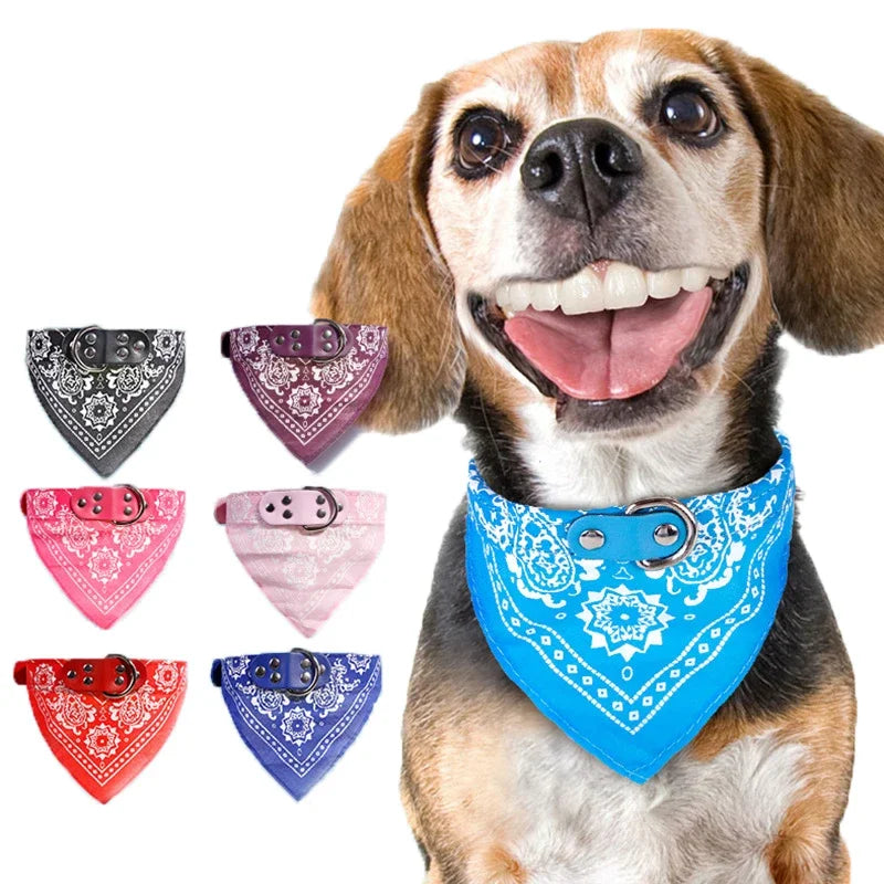 Leather Printed Adjustable Dog Bandana Collar for Chihuahua Puppy