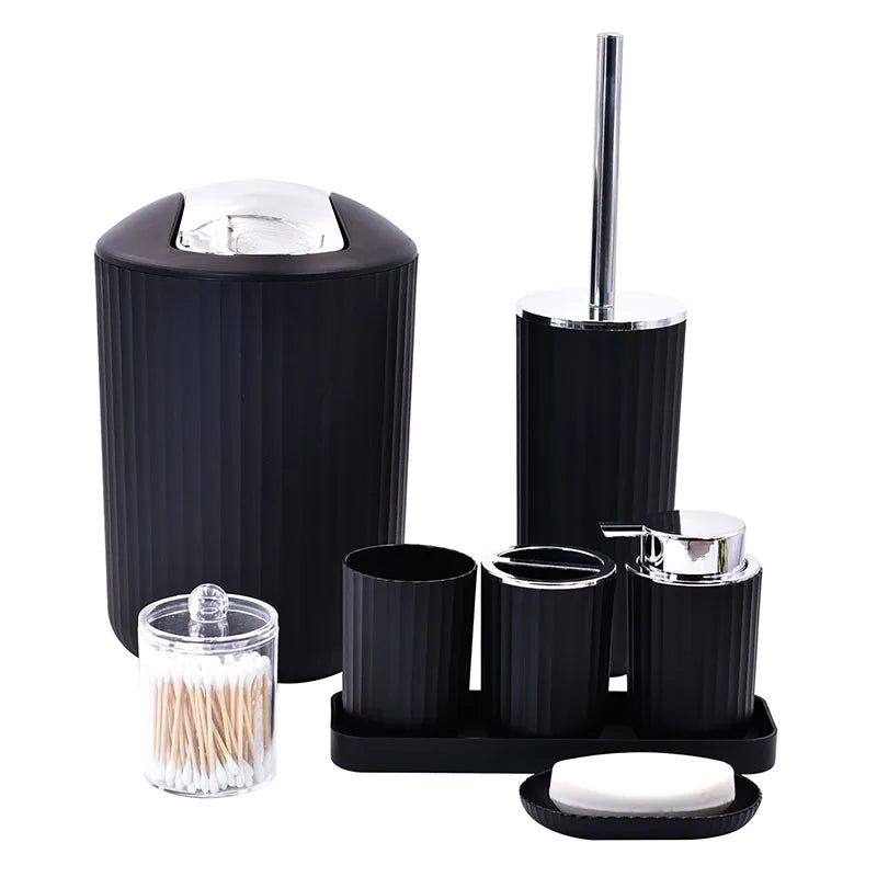 Eight Piece Plastic Bathroom Storage Toiletry Set With Toothbrush Holder