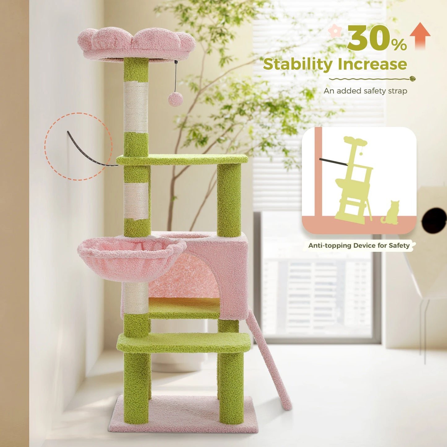 PAWZ Road Flower Cat Tree Multi Level Cat Tower With Sisal Posts