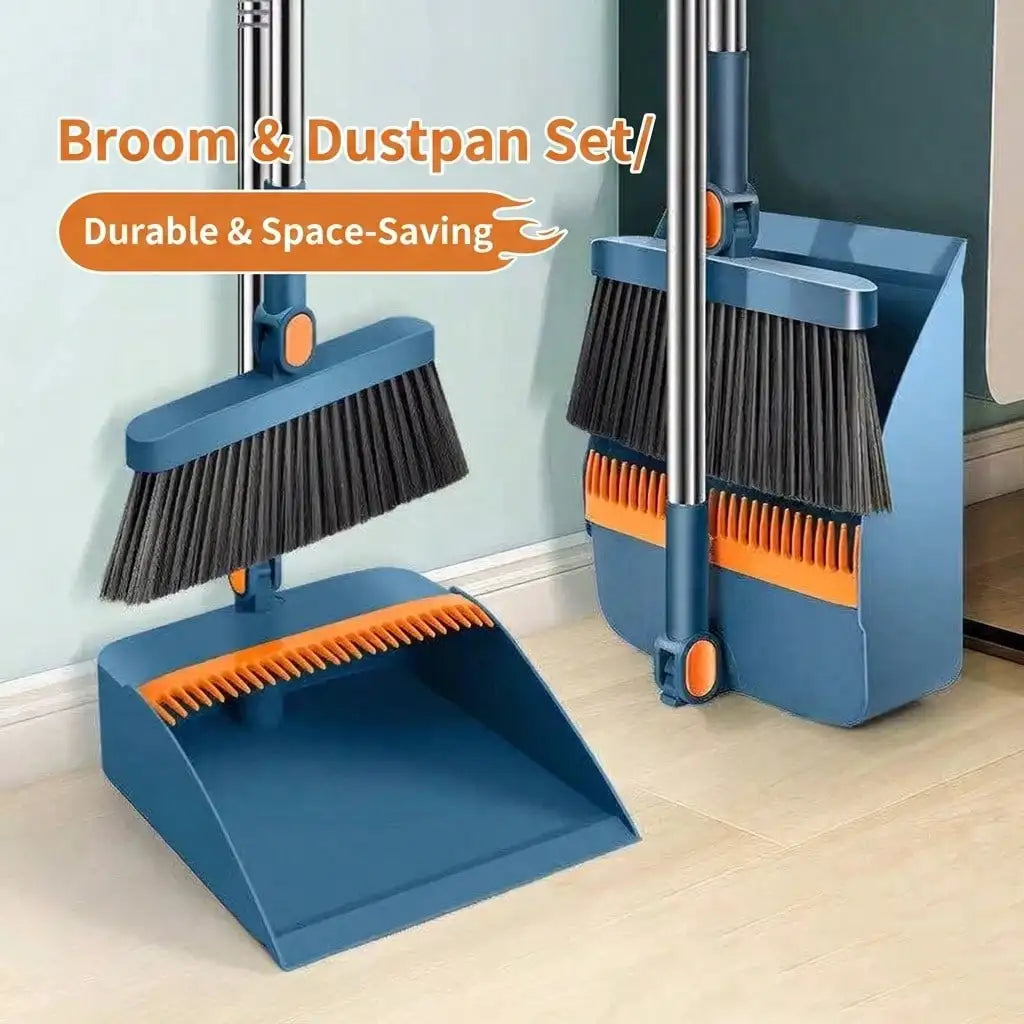 Broom and Dustpan Two Piece Rotatable Head with Extendable Handle