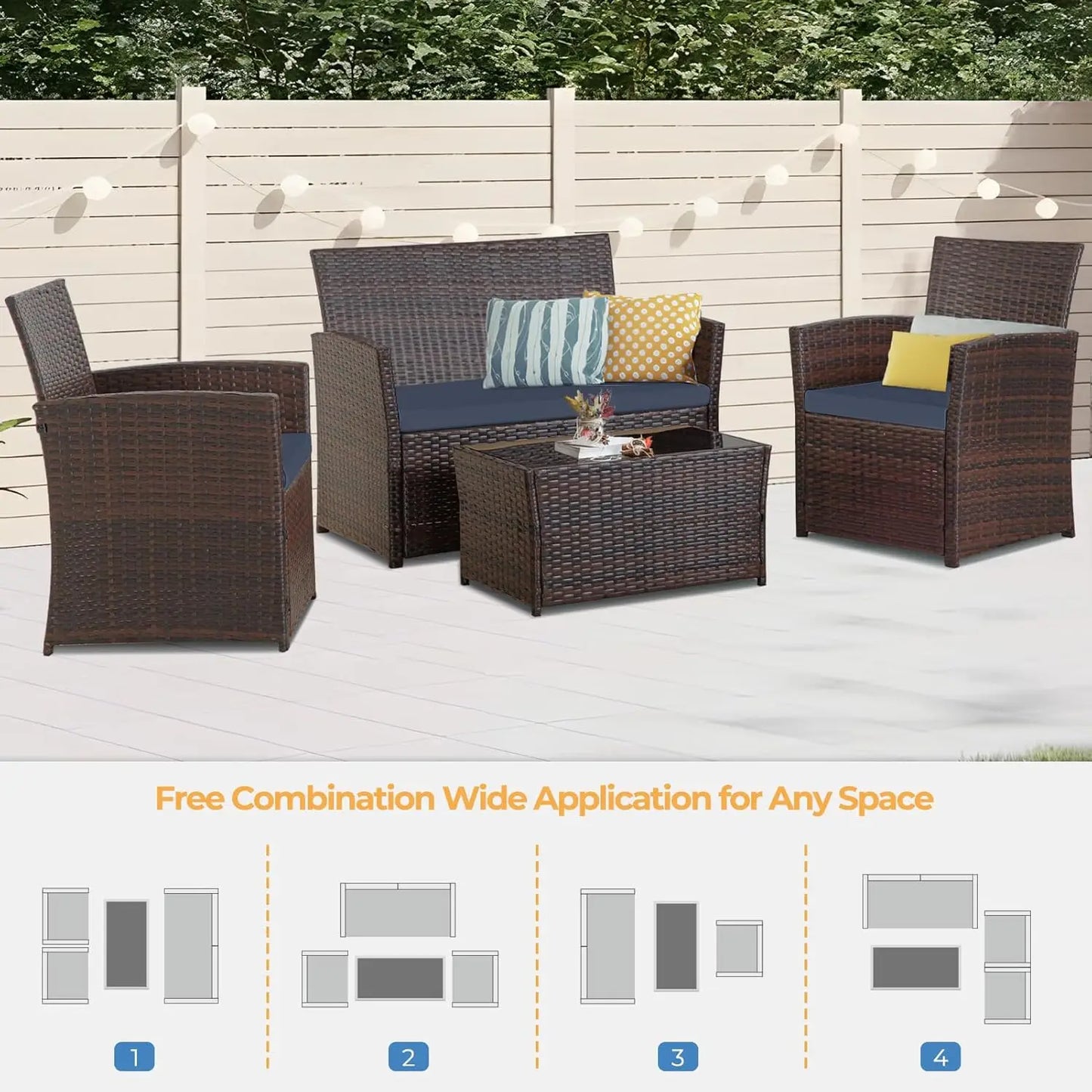Outdoor Patio Furniture Set With Rattan Table And Chairs