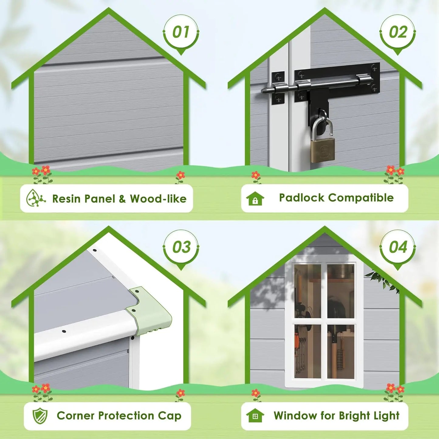 HUANZHUANG Resin Outdoor Storage Shed With Floor And Lockable Door