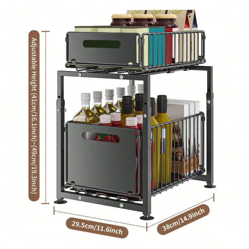 AEHOME Pull Out Under Sink Storage Rack 2 Tier Organizer