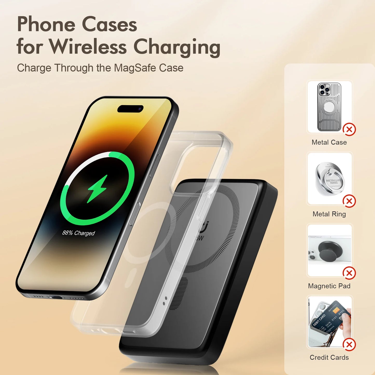 10000W Magnetic Power Bank Wireless Charger 22.5W USB C Cable