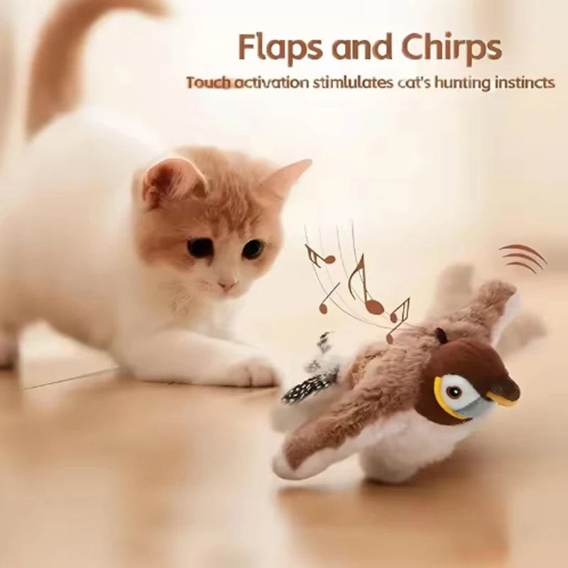 Hot Simulated Bird Cat Toy Interactive Plush Rechargeable Chirping Bird
