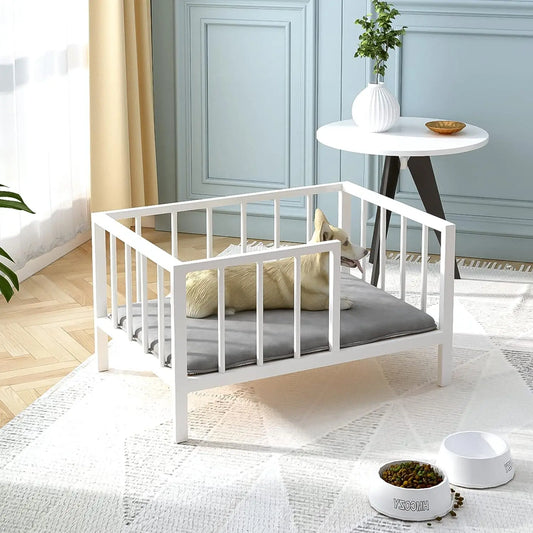 Elevated Dog Bed With Rails And Metal Frame Washable Mat