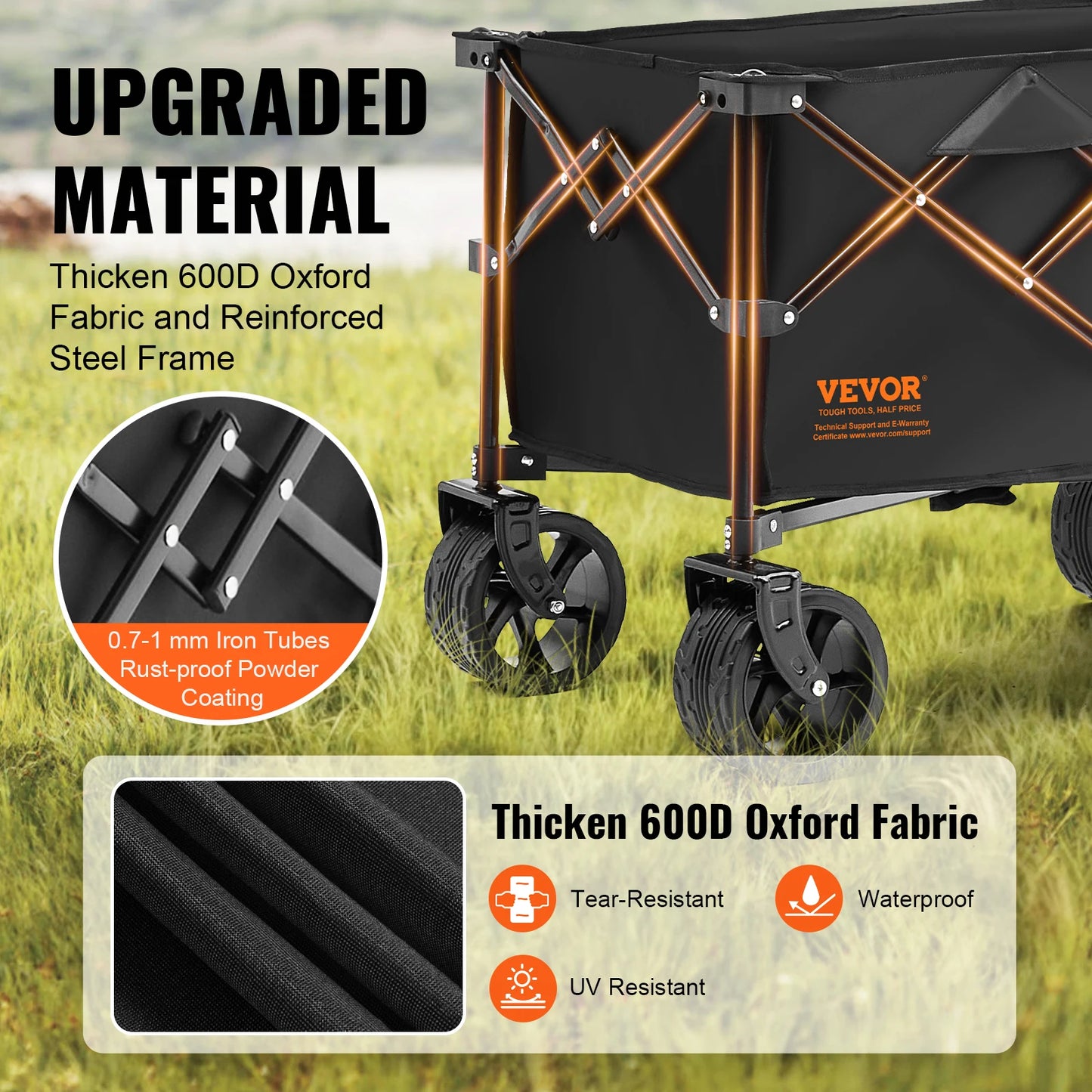 SucceBuy Collapsible Folding Wagon With All Terrain Wheels Drink Holders