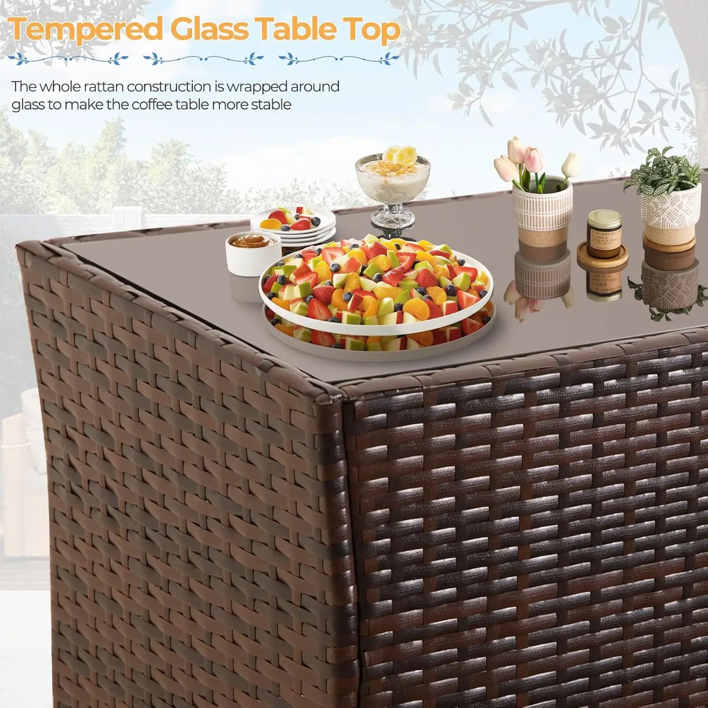 Outdoor Patio Furniture Set With Rattan Table And Chairs